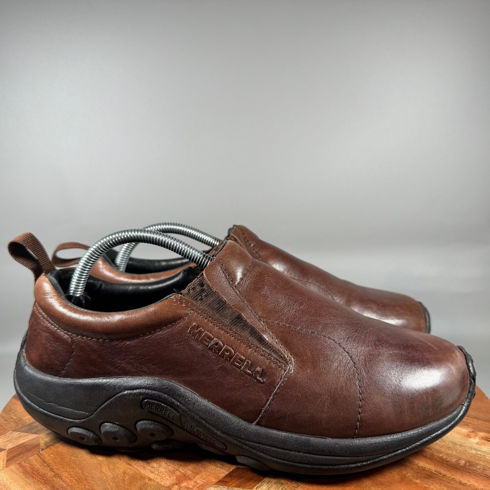 Merrell Jungle Moc Mens 8.5 W Dark Earth Brown Leather Slip On Shoes J000439W